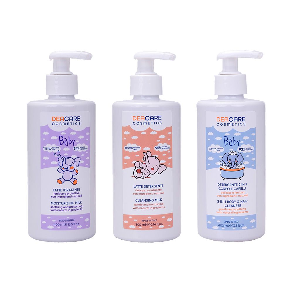 DEACARE Baby - Latte Idratante + Latte Detergente + Bagno Shampoo - 400ml+300ml+400ml