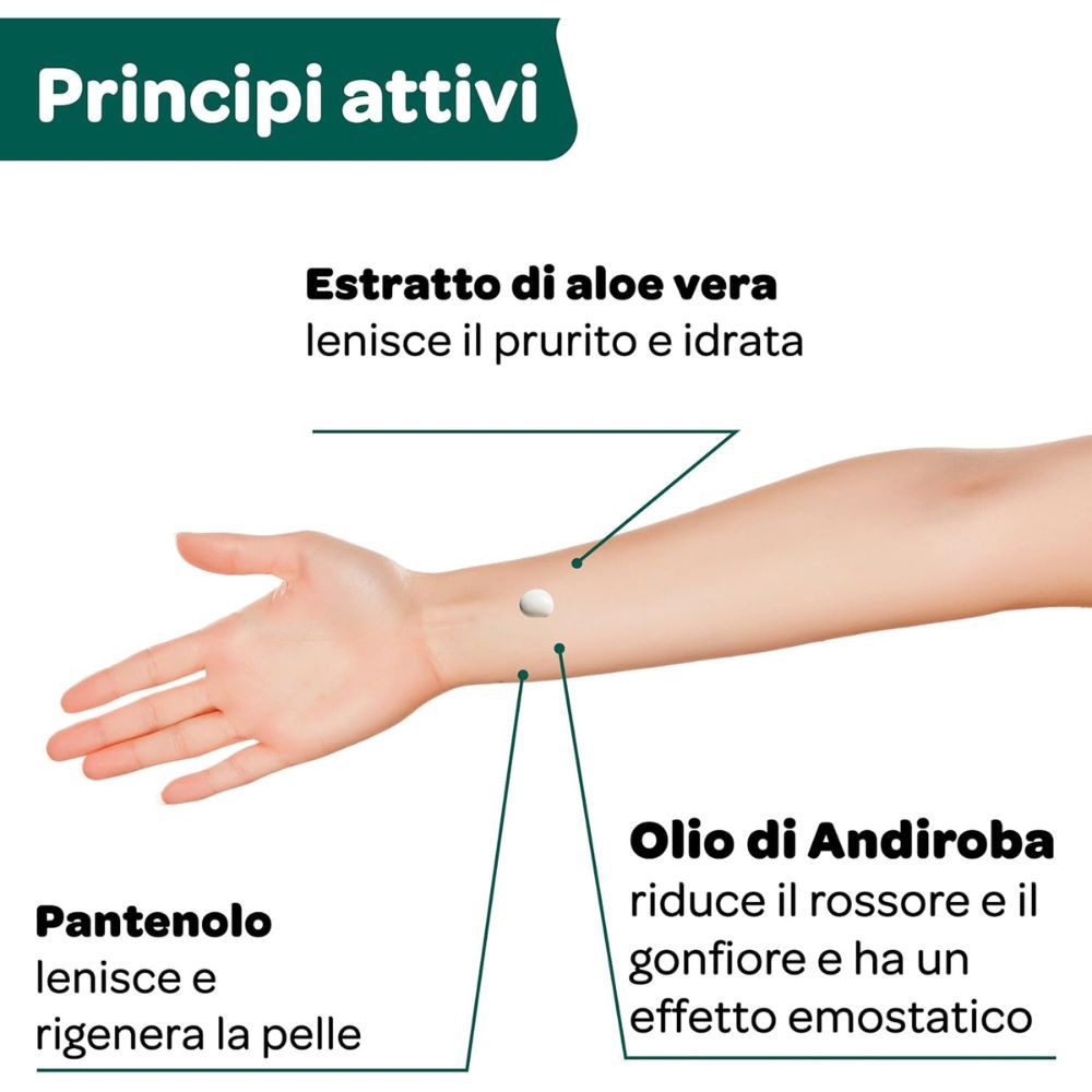 Bambino con maglietta verde. Testo: Dermatologicamente testato. Tubo e confezione Recotin Gel.