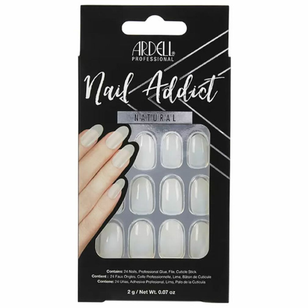 Ardell Nail Addict Natural Oval False Nails. Confezione nera. 24 unghie finte, colla, lima. Forma ovale naturale.