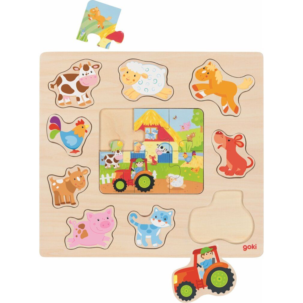 goki puzzle in legno + puzzle animali della fattoria