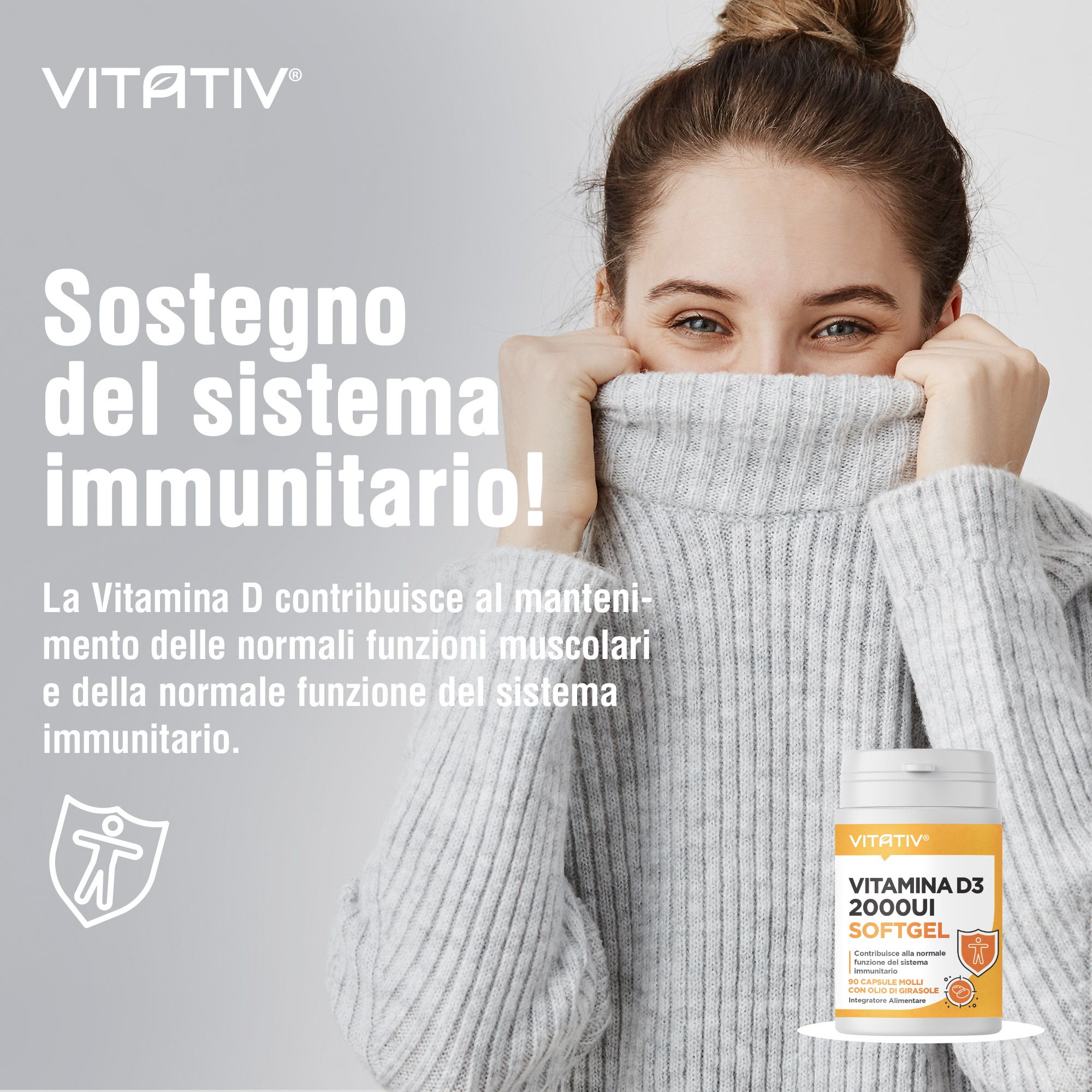 VITATIV® Vitamina D3 2000 UI Mini Softgel - Capsule Molli con Olio di Girasole
