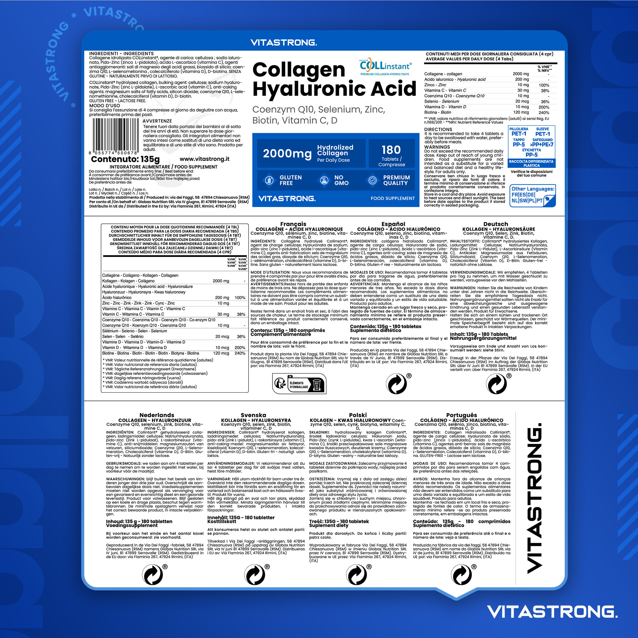 Vitastrong Collagene & Glucosamina – Supporto per pelle e articolazioni