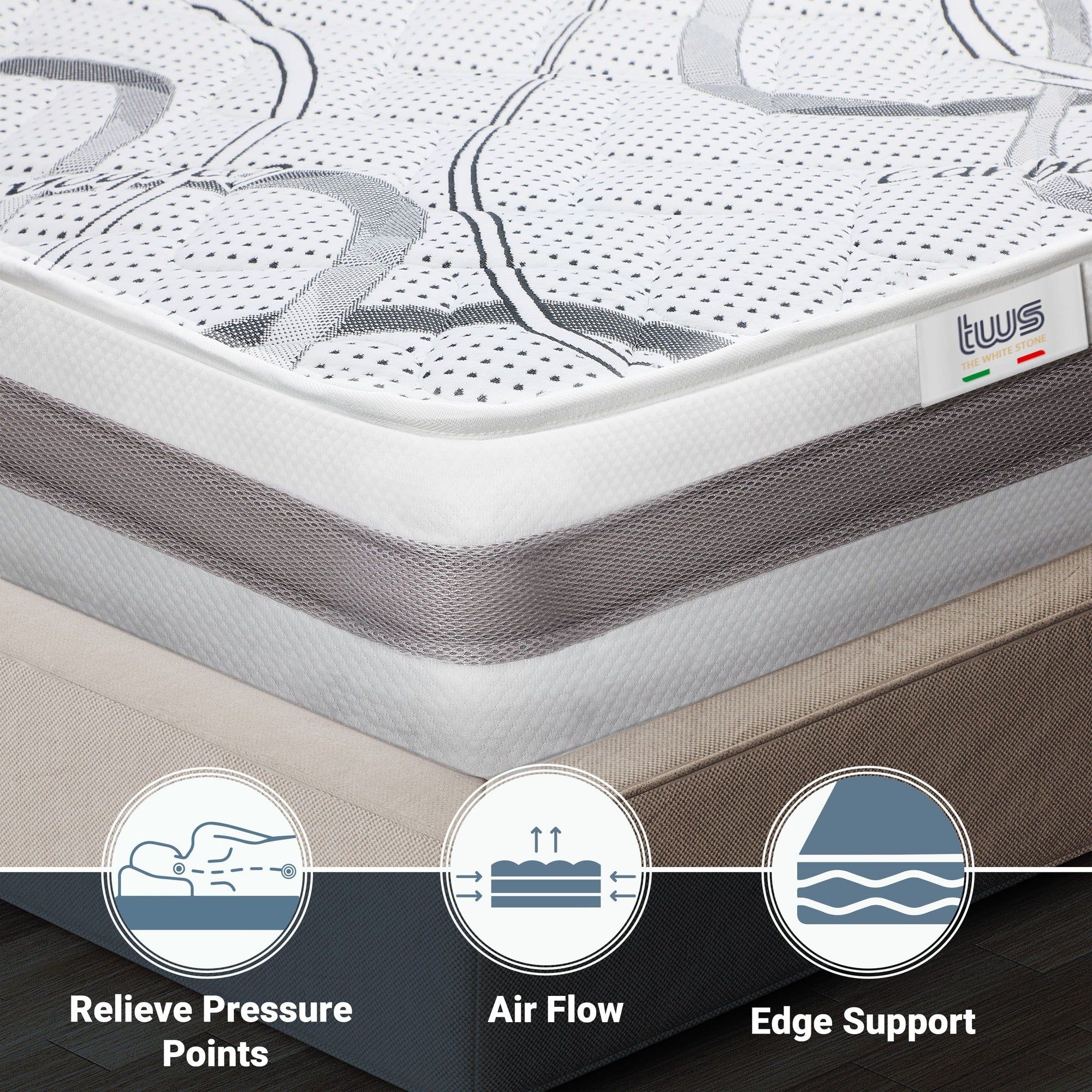 The White Stone Materasso in Memory Foam a Una Piazza e Mezza 120x200 Altezza 22 cm