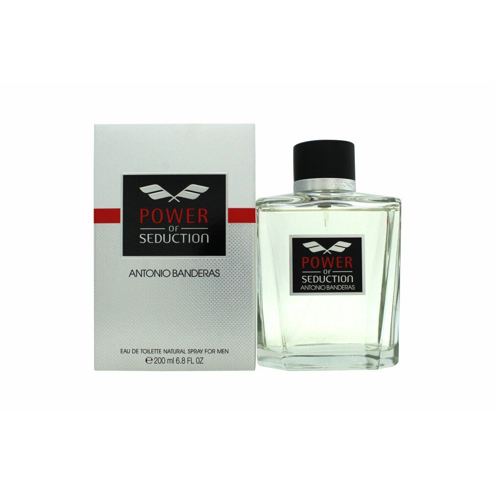 Una bottiglia di Antonio Banderas Power of Seduction Eau de Toilette Spray e la confezione.