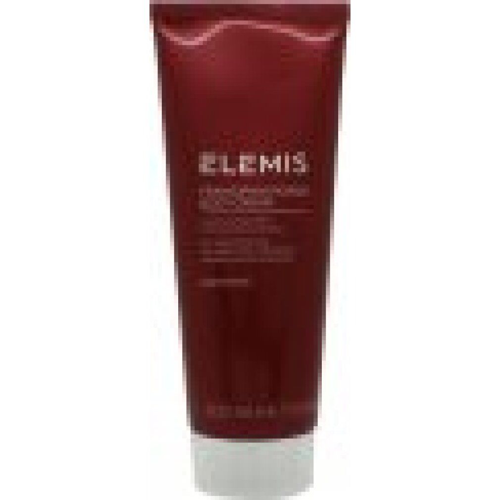 Tubo rosso con tappo bianco. Testo: Elemis, Frangipani Monoi Body Cream.
