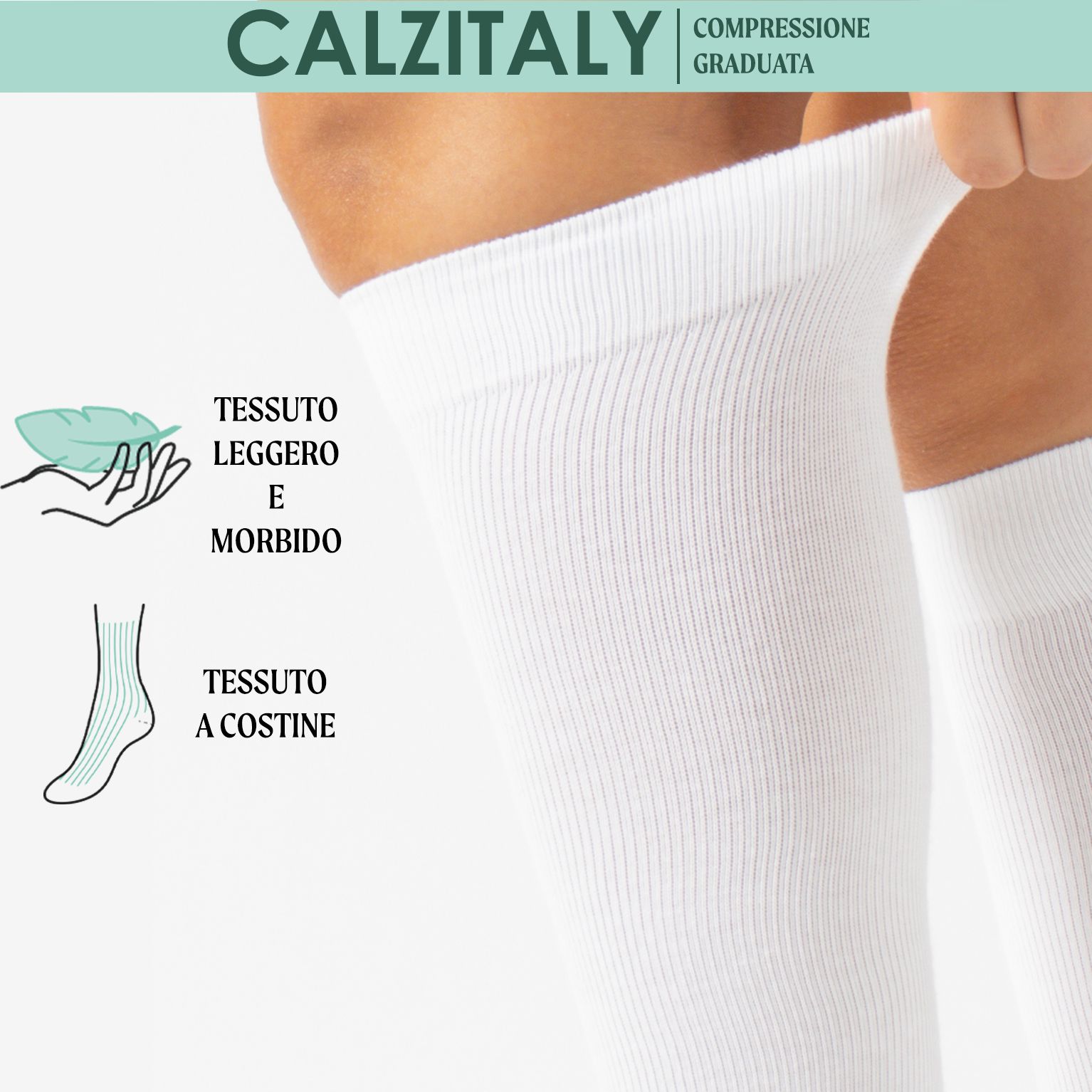 CALZITALY Gambaletti Cotone Compressione Graduata 14-16 mm/Hg, Calze Medicali Unisex Made in Italy