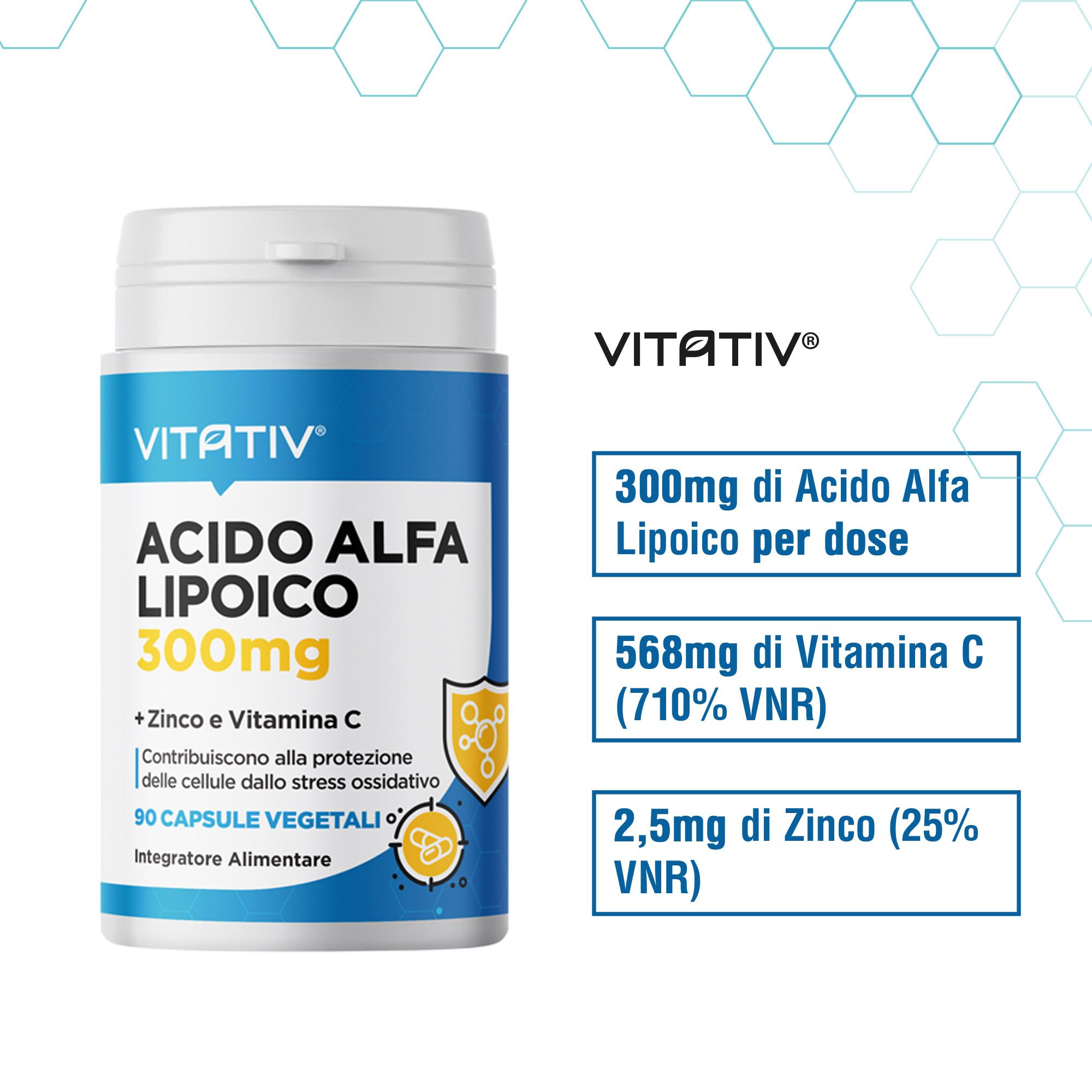VITATIV® Acido Alfa Lipoico ALA con Vitamina C e Zinco - Capsule Vegetali
