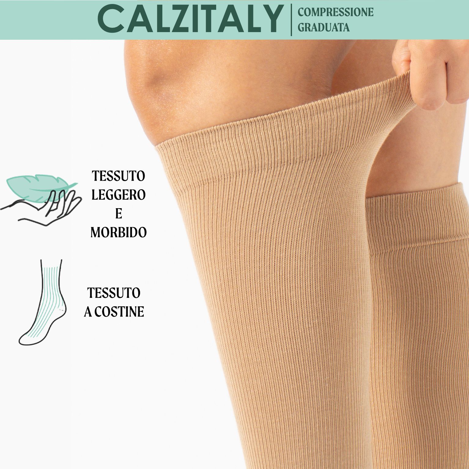 CALZITALY Gambaletti Cotone Compressione Graduata 14-16 mm/Hg, Calze Medicali Unisex Made in Italy