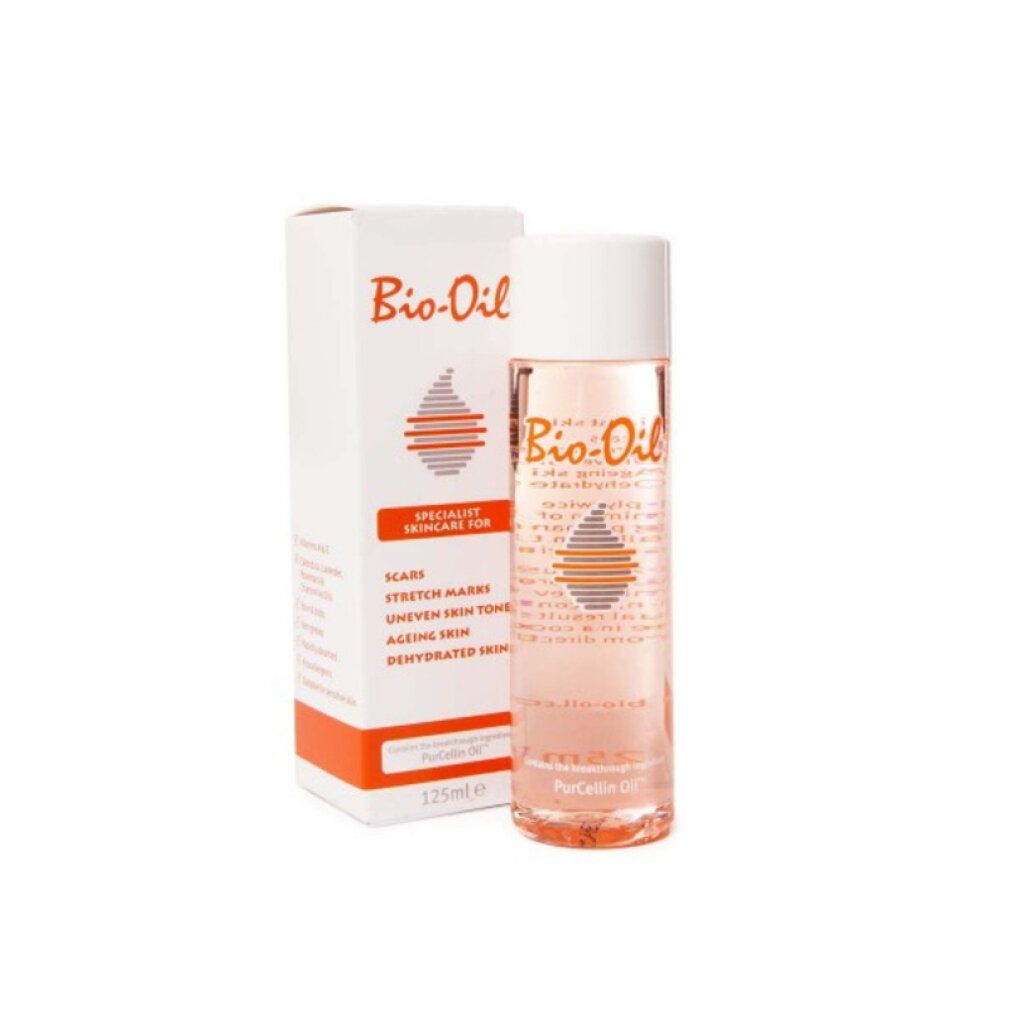 Flacone e confezione Bio-Oil. Trattamento specifico per cicatrici, smagliature, tono della pelle non uniforme, pelle invecchiata e disidratata.
