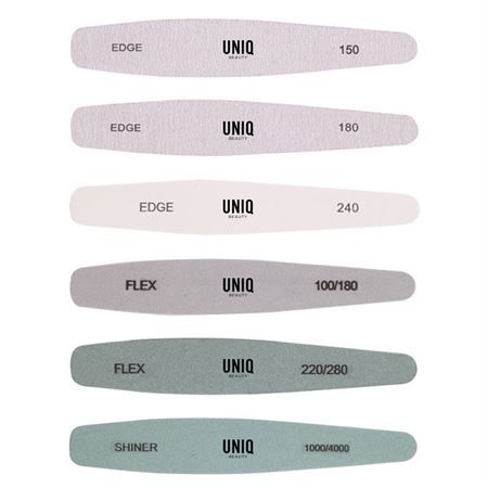 Sei lime per unghie UNIQ Beauty di diverse grane: 150, 180, 240, 100/180, 220/280, 1000/4000.