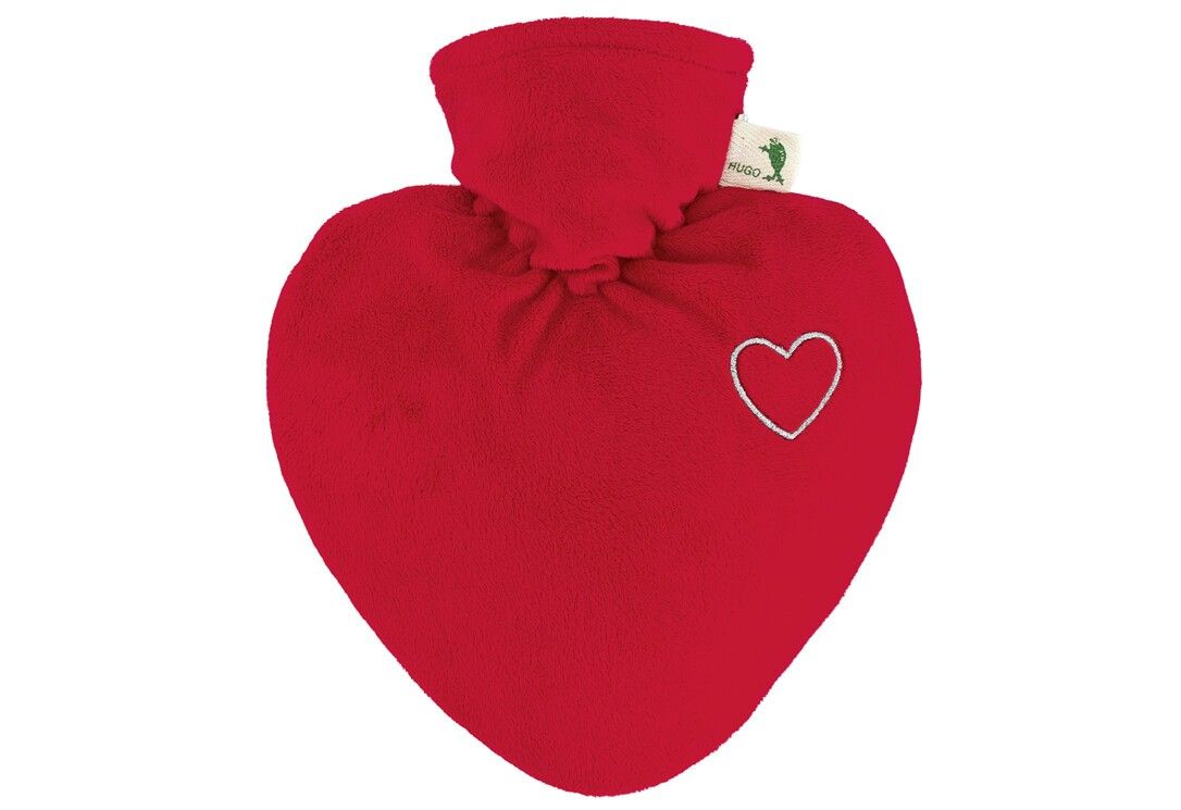 HUGO FROSCH borsa dell'acqua calda cuore 1,0l copertura in velluto rosso