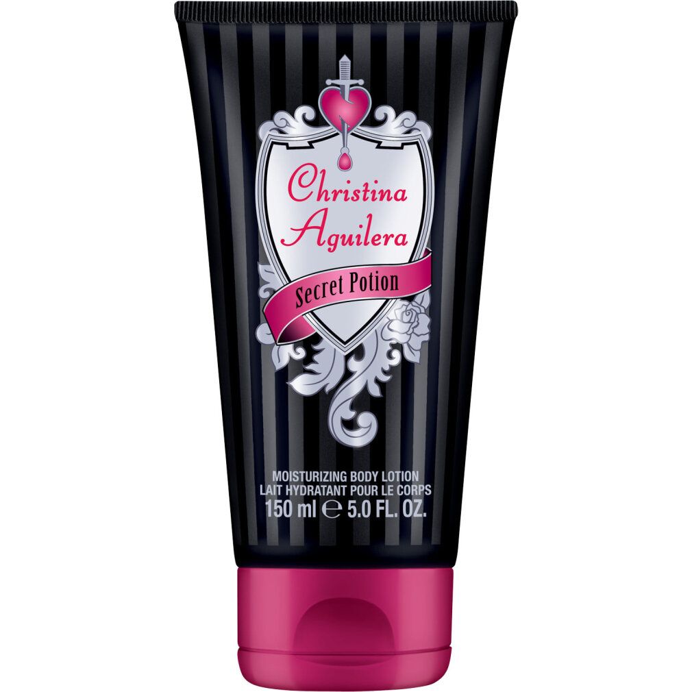 Lozione corpo Christina Aguilera Secret Potion in tubo nero con tappo rosa. 150 ml.