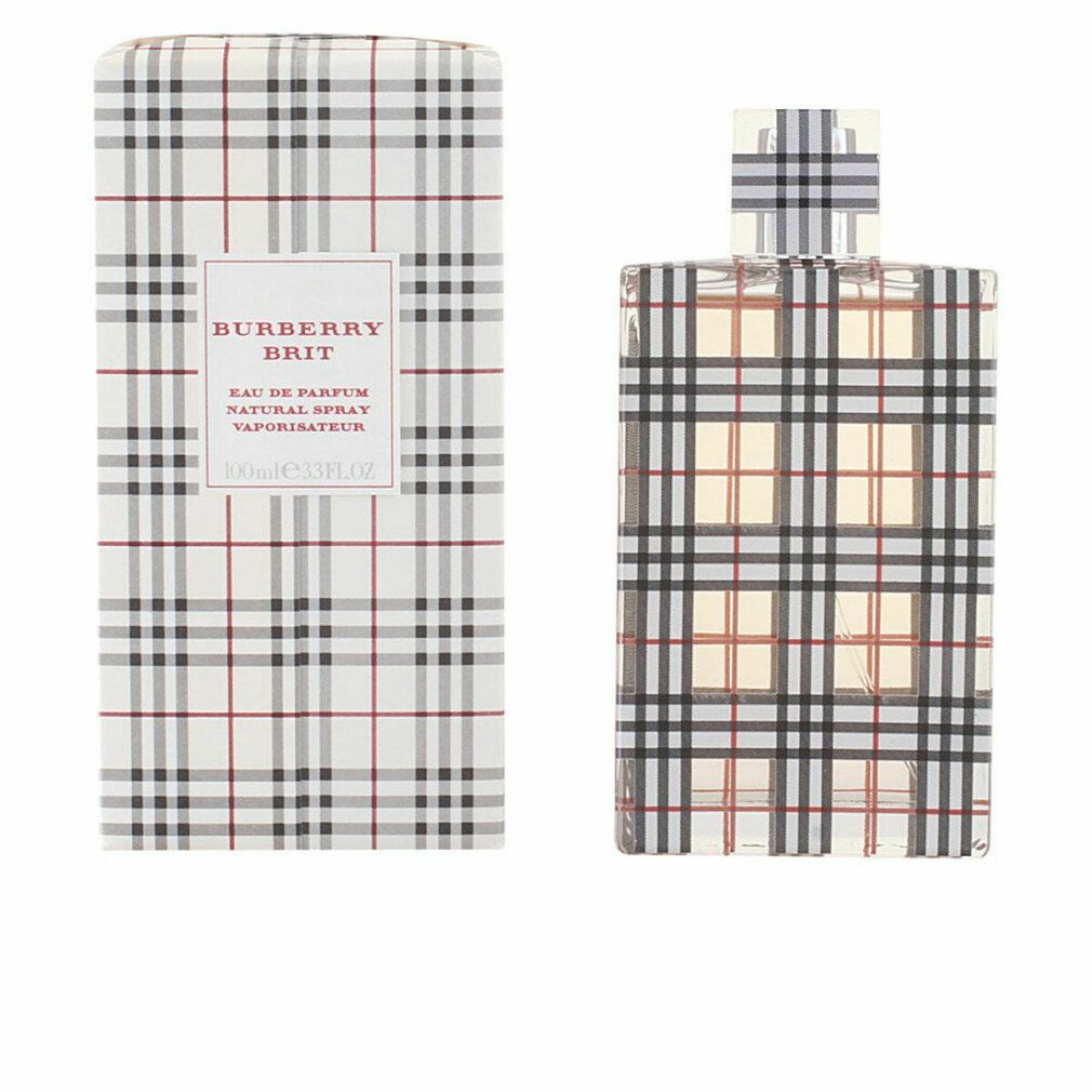 Flacone e confezione Burberry Brit. Motivo a quadri. Flacone con vaporizzatore.