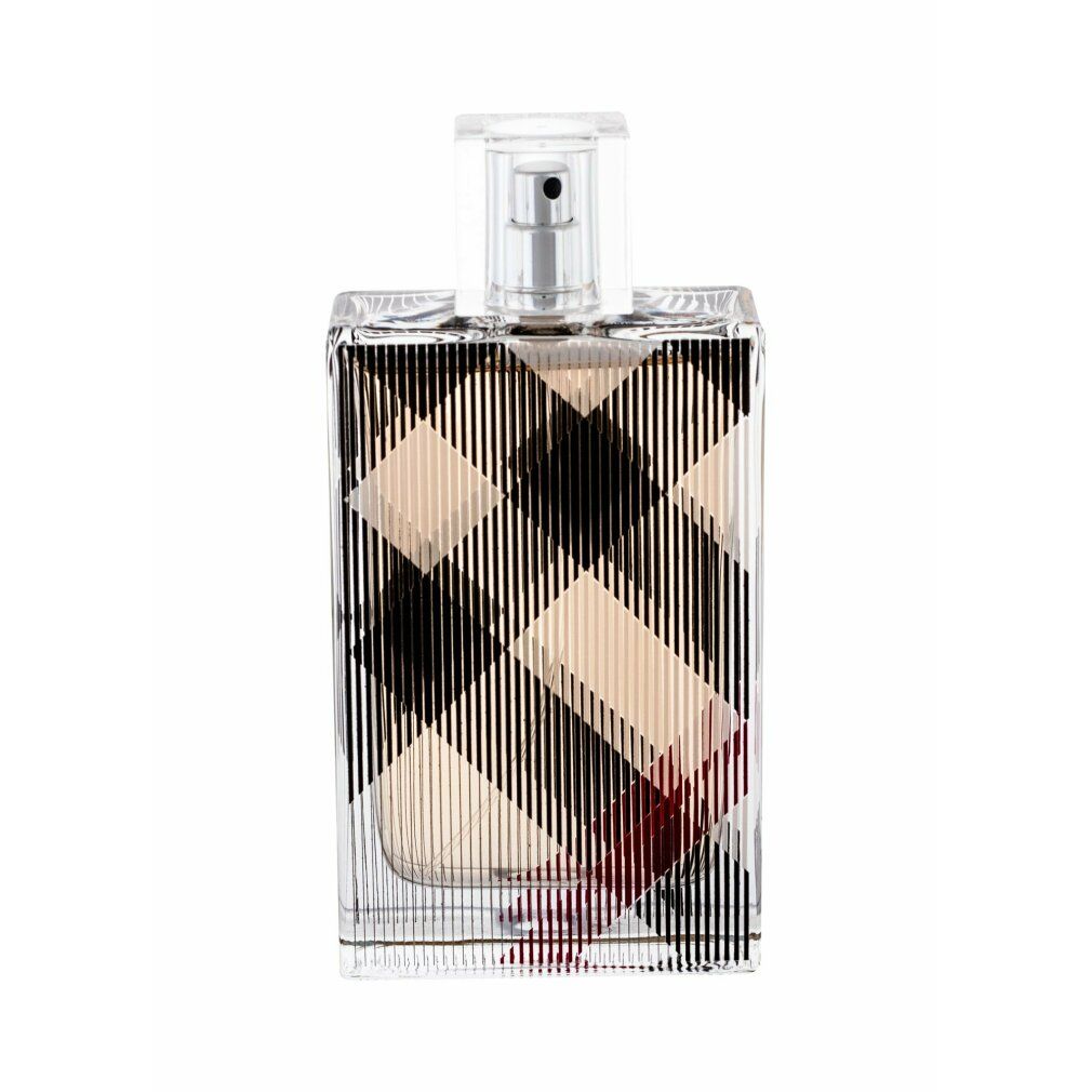 Flacone di profumo Burberry Brit. Motivo a quadri. Flacone trasparente con vaporizzatore.