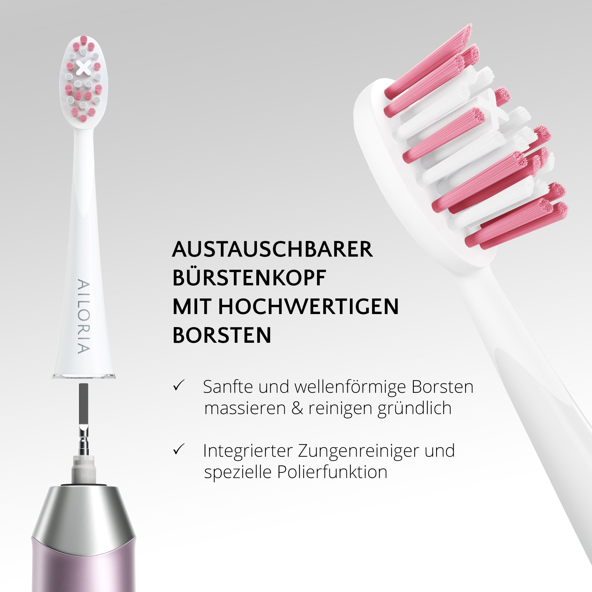 Testina dello spazzolino elettrico. Intercambiabile. Con setole di alta qualità. Pulizia della lingua e funzione lucidante.