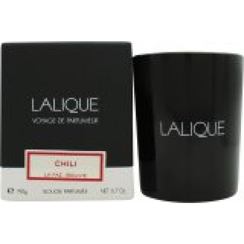 Portacandele nero e scatola. Scritta "Lalique". "Chili La Paz" sulla scatola. Confezione nera.