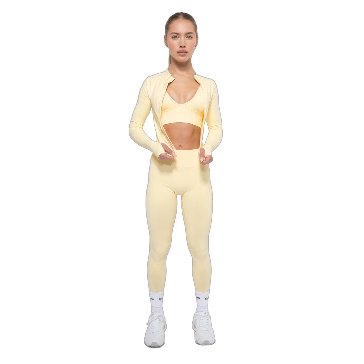 GymBeam Top sportivo donna Luma slim a maniche lunghe con zip Butter Yellow