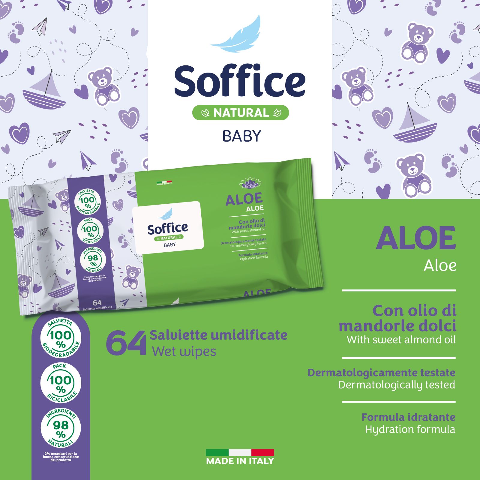 Soffice Natural Baby Aloe Salviette - 12 confezioni da 64 pezzi