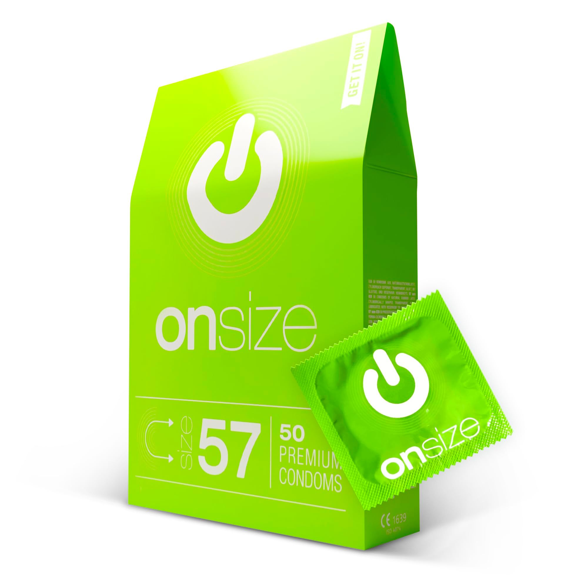 Confezione verde di preservativi ONsize, 57mm, 50 pezzi.