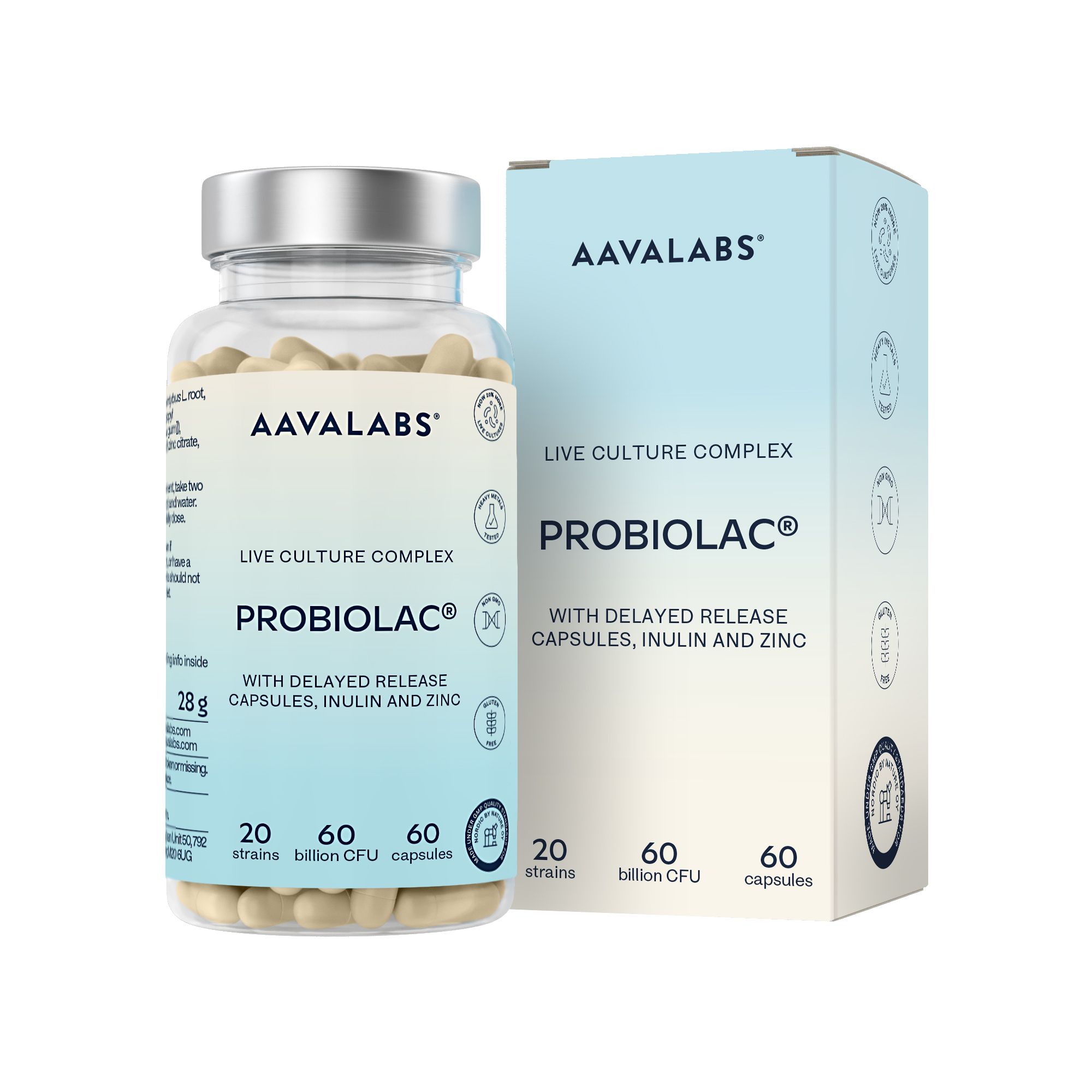 Aavalabs Probiotici e Prebiotici Inulina (20 ceppi) | 20 ceppi | 60 miliardi di UFC
