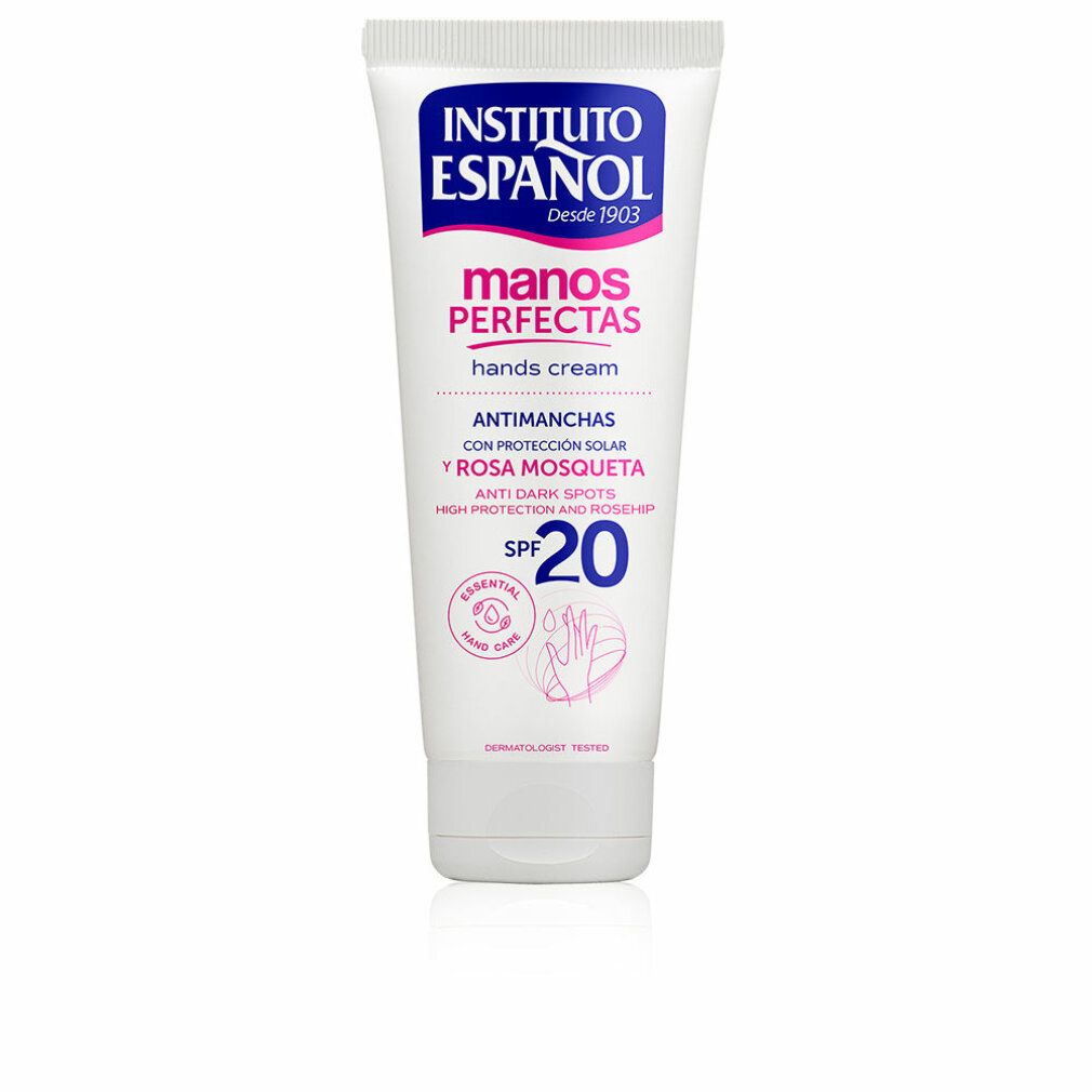 Tubo bianco Instituto Español, Manos Perfectas, Anti-macchie, SPF 20. Crema mani.