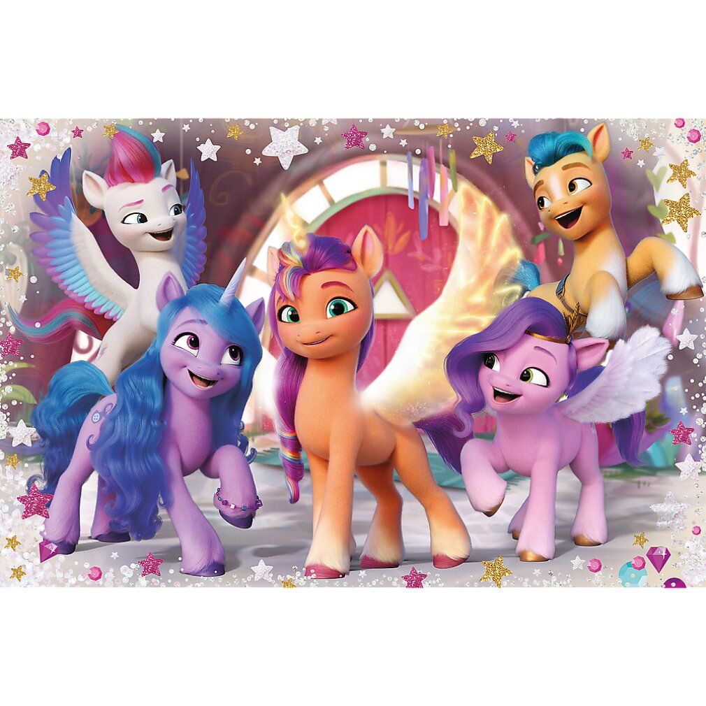 Puzzle My Little Pony. Cinque pony alati e unicorni su sfondo stellato. Colori vivaci.