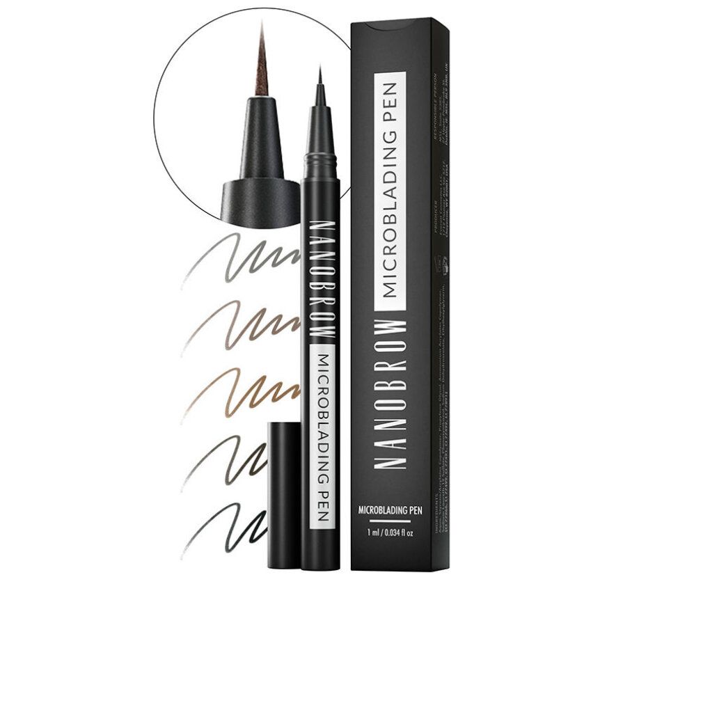 Penna nera, campioni di tratti, confezione. Scritta: Nanobrow Microblading Pen.