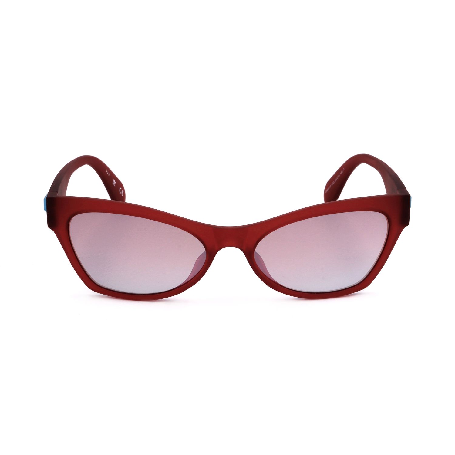 Occhiali da sole cat-eye rossi con lenti sfumate e montatura opaca.