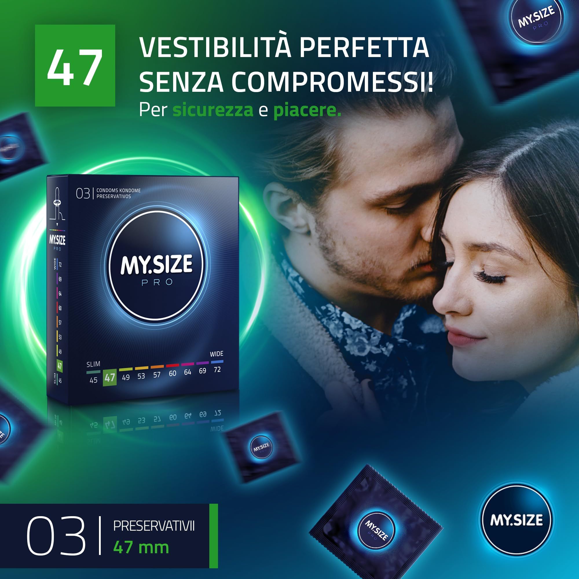 MY.SIZE PRO ELITE Preservativi Taglia 47mm, confezione da 3, con coppia.