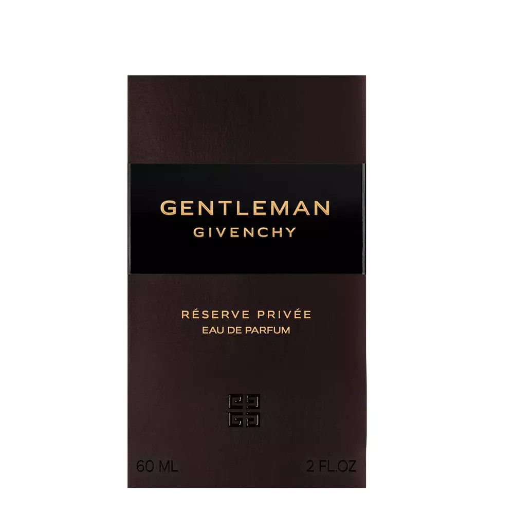 Givenchy Gentleman Réserve Privée Eau de Parfum. Confezione marrone con logo e testo. 60 ml e 2 FL.OZ.