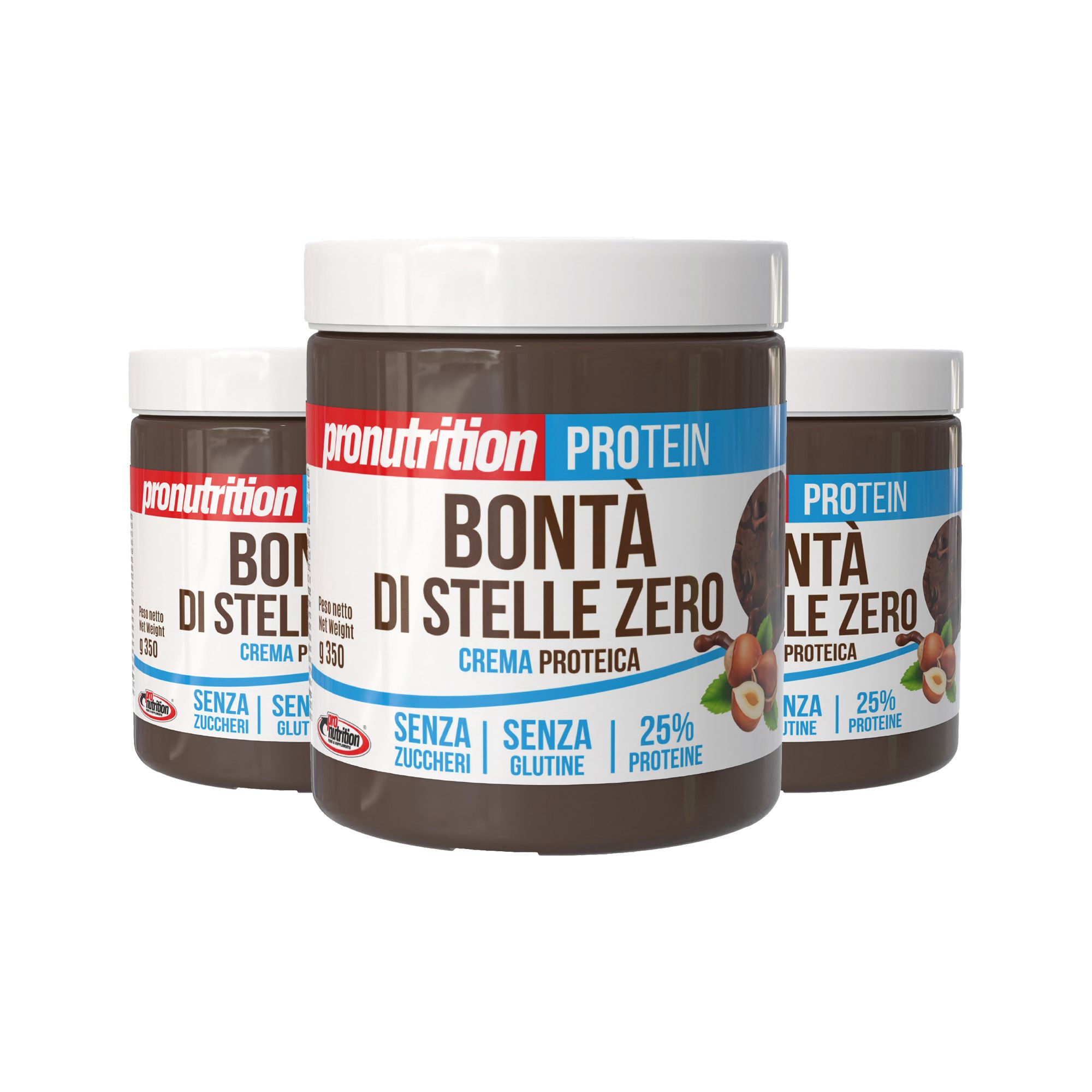 Pronutrition Crema proteica - 3 x 350 gr - Bontà di stelle Crunchy - Senza zucchero, 25% proteine