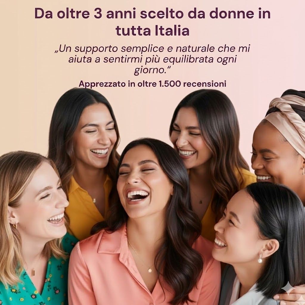 Gruppo di donne sorridenti che lodano il prodotto, con il testo 'Scelto da donne in tutta Italia da oltre 3 anni'.
