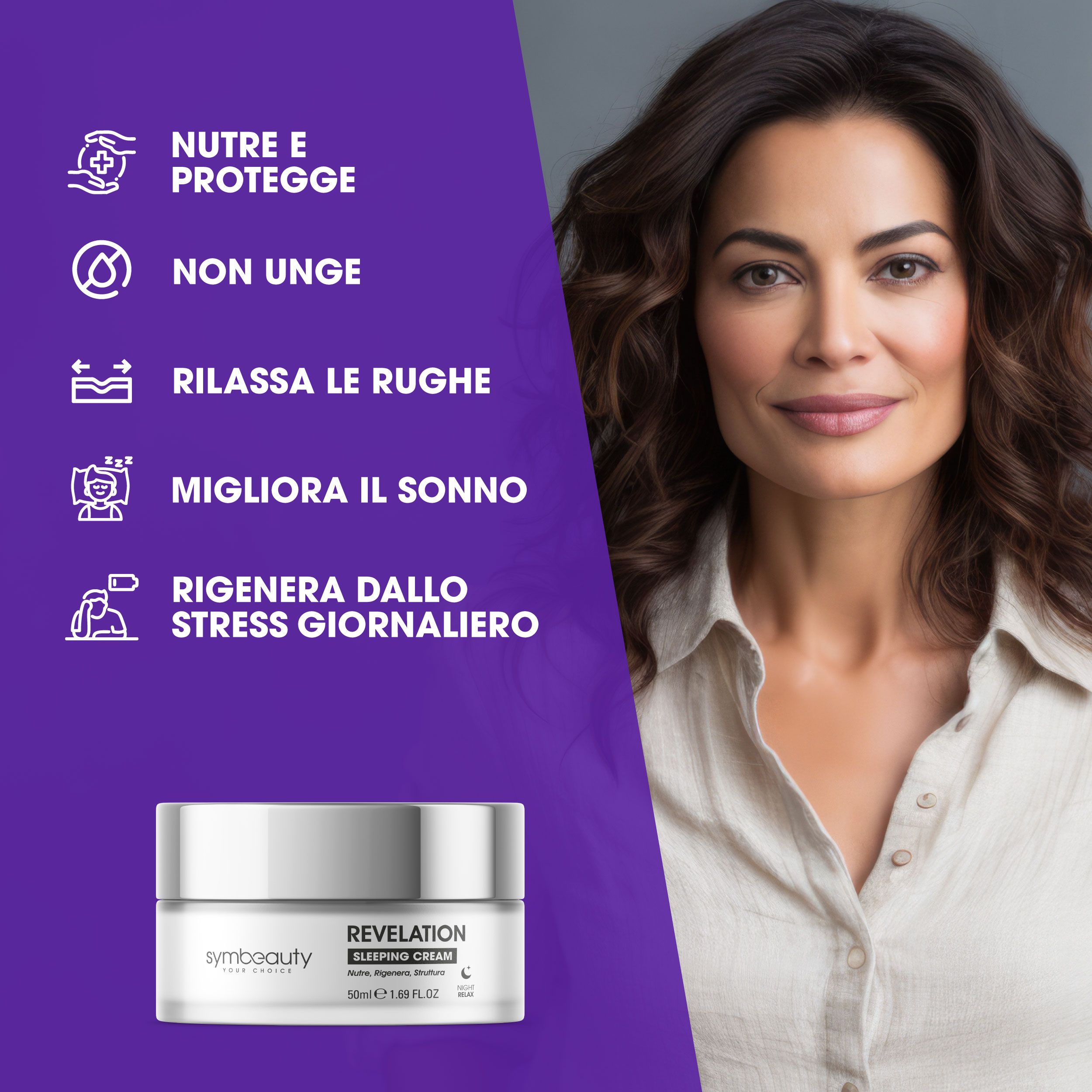 SYMBEAUTY® Revelation Crema Notte 50ml Antirughe e Contorno Occhi Ceramidi, Peptidi, Burro di Karite