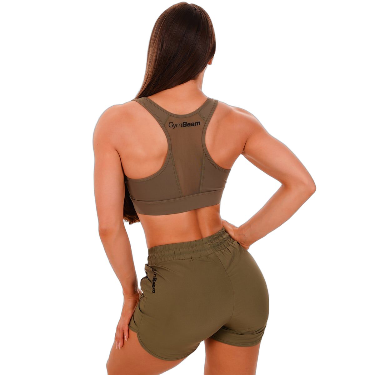 GymBeam Reggiseno sportivo donna Mesh Panel con spalline larghe oliva