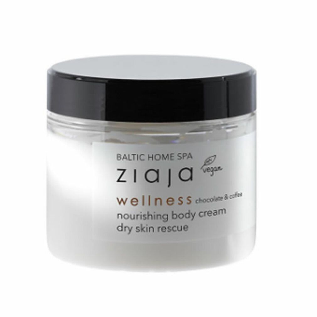 Crema Ziaja Baltic Home Spa Wellness. Vasetto in vetro con coperchio nero. Scritta: wellness chocolate & coffee, vegan.