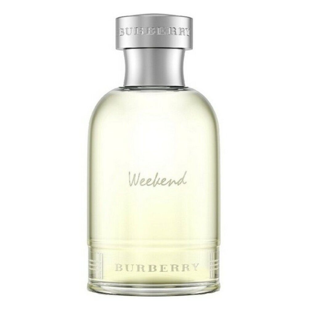 Burberry Weekend Eau de Toilette. Flacone in vetro con tappo argentato. Scritta: Burberry Weekend. Logo Burberry.