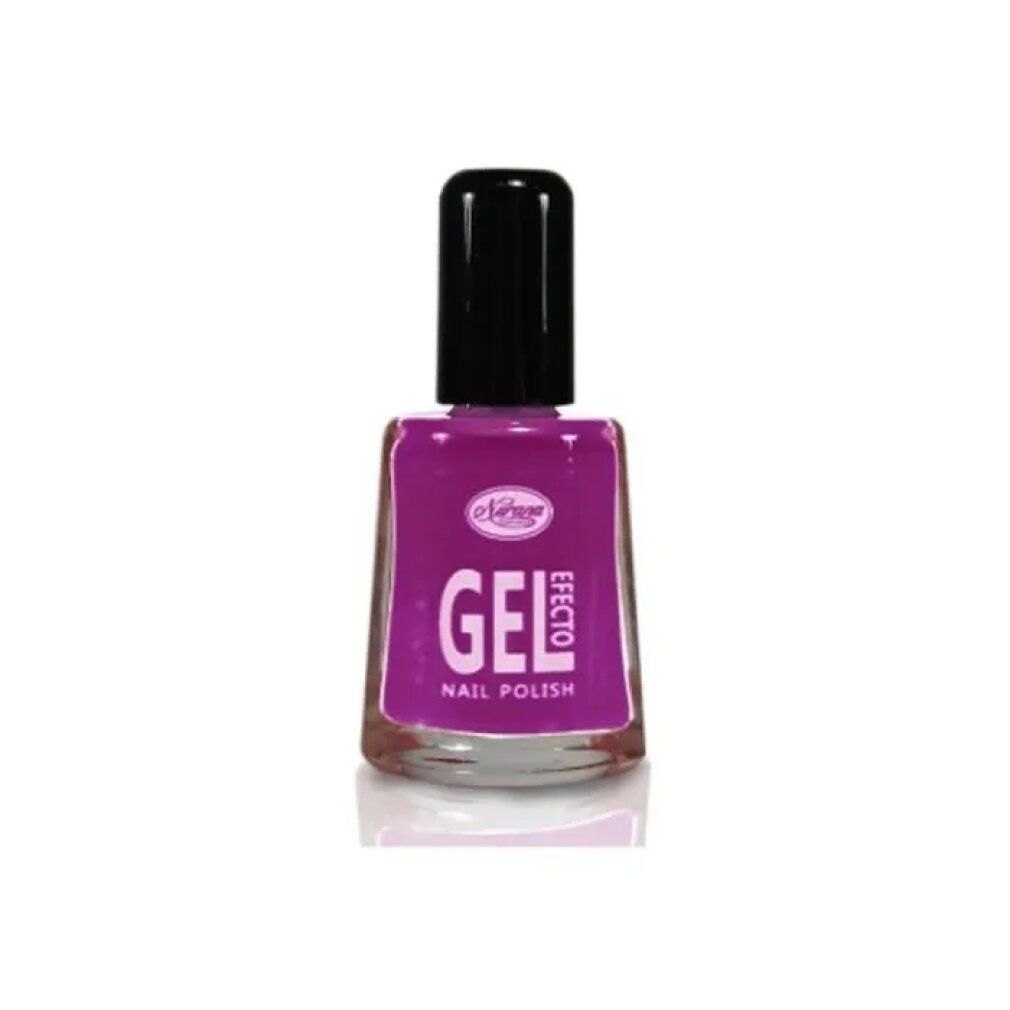 Flacone di smalto viola, tappo nero. Scritta "GEL EFFETTO NAIL POLISH".