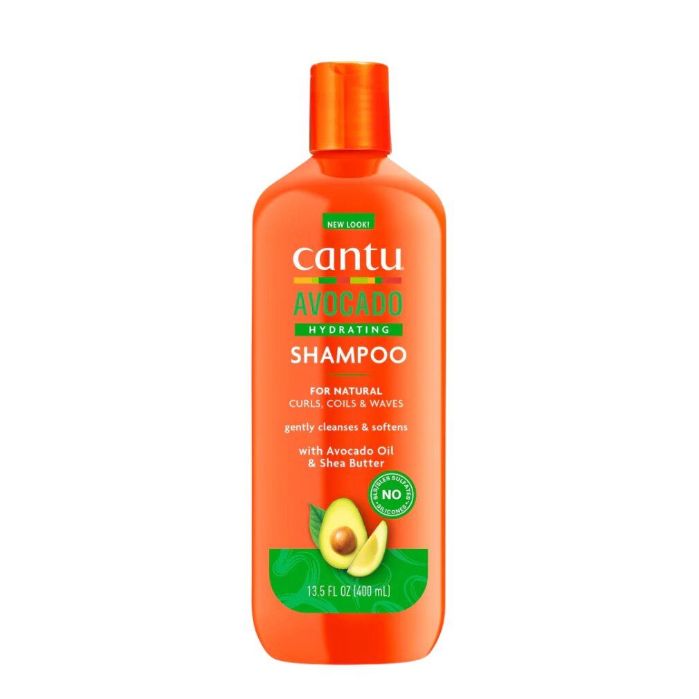 Flacone arancione Cantu Avocado Hydrating Shampoo, 400 ml.