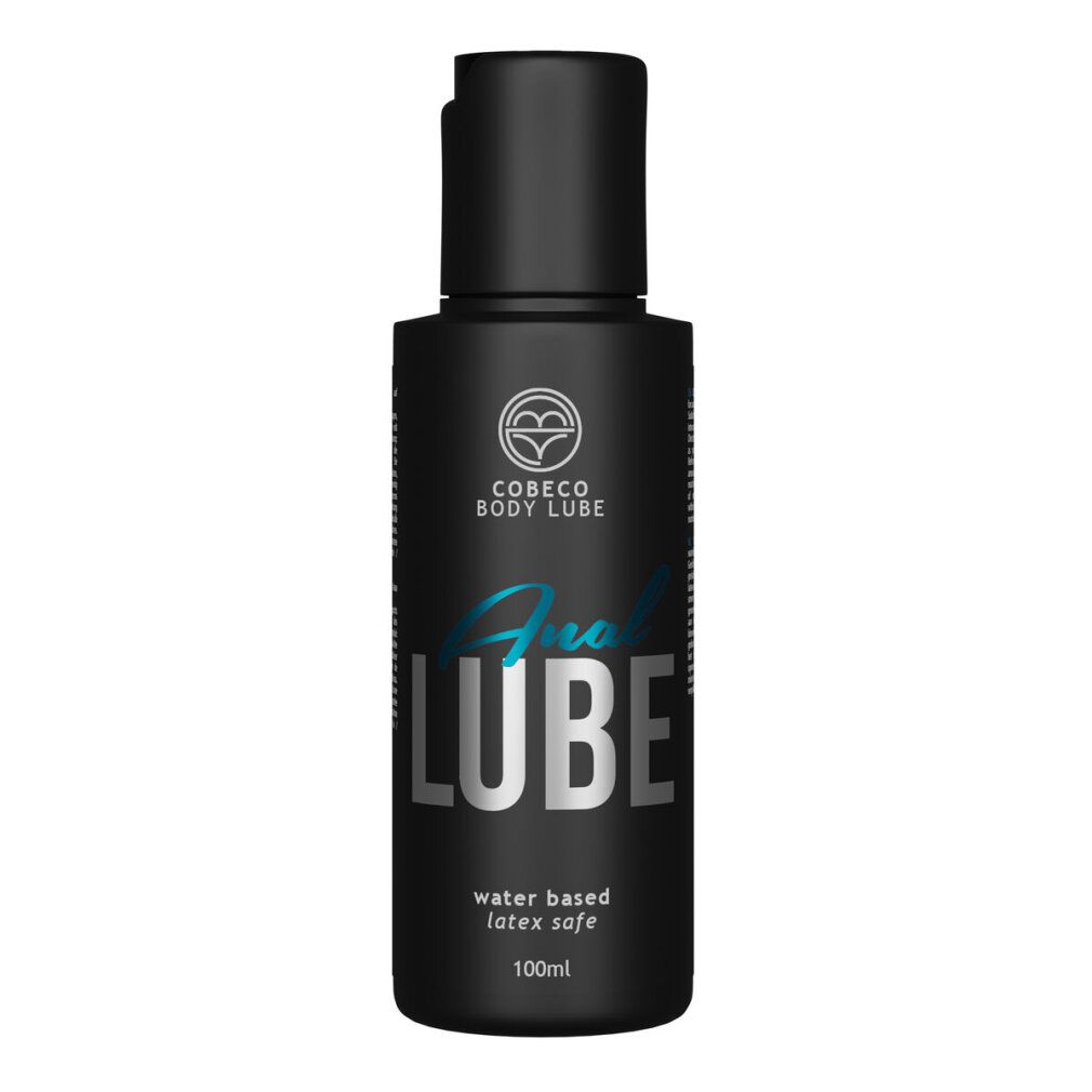 Flacone nero con scritta Anal Lube, a base d'acqua, sicuro per lattice, 100ml.