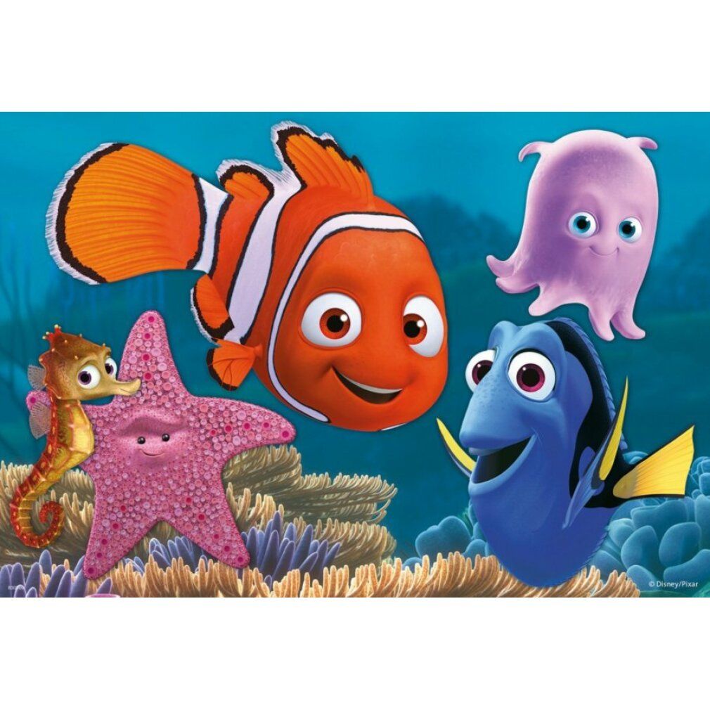 Puzzle Ravensburger 2x12 pezzi. Confezione con Nemo. Personaggi: pesce pagliaccio, stella marina, Dory, cavalluccio marino, medusa. Età: 3+