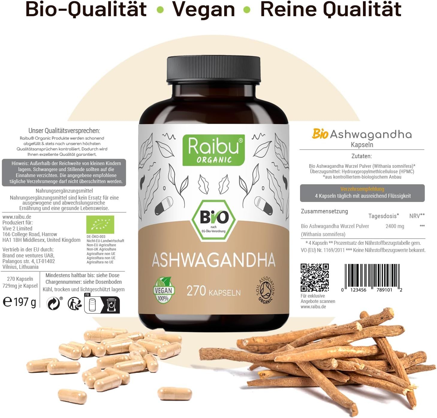 RAIBU Ashwagandha Capsule Bio Alto Dosaggio