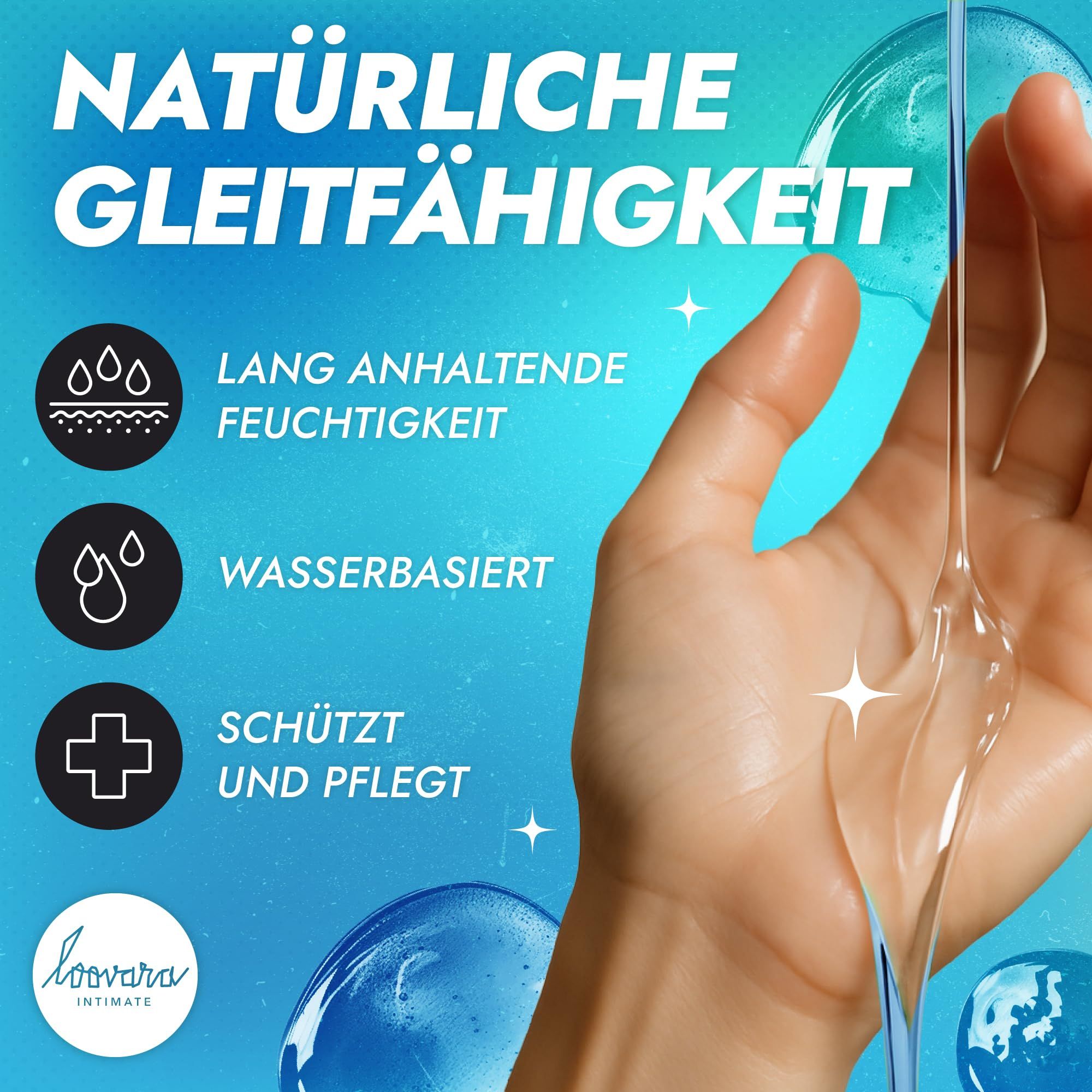 Mano con lubrificante. Lubrificante a base d'acqua per un'idratazione duratura, protegge e cura.