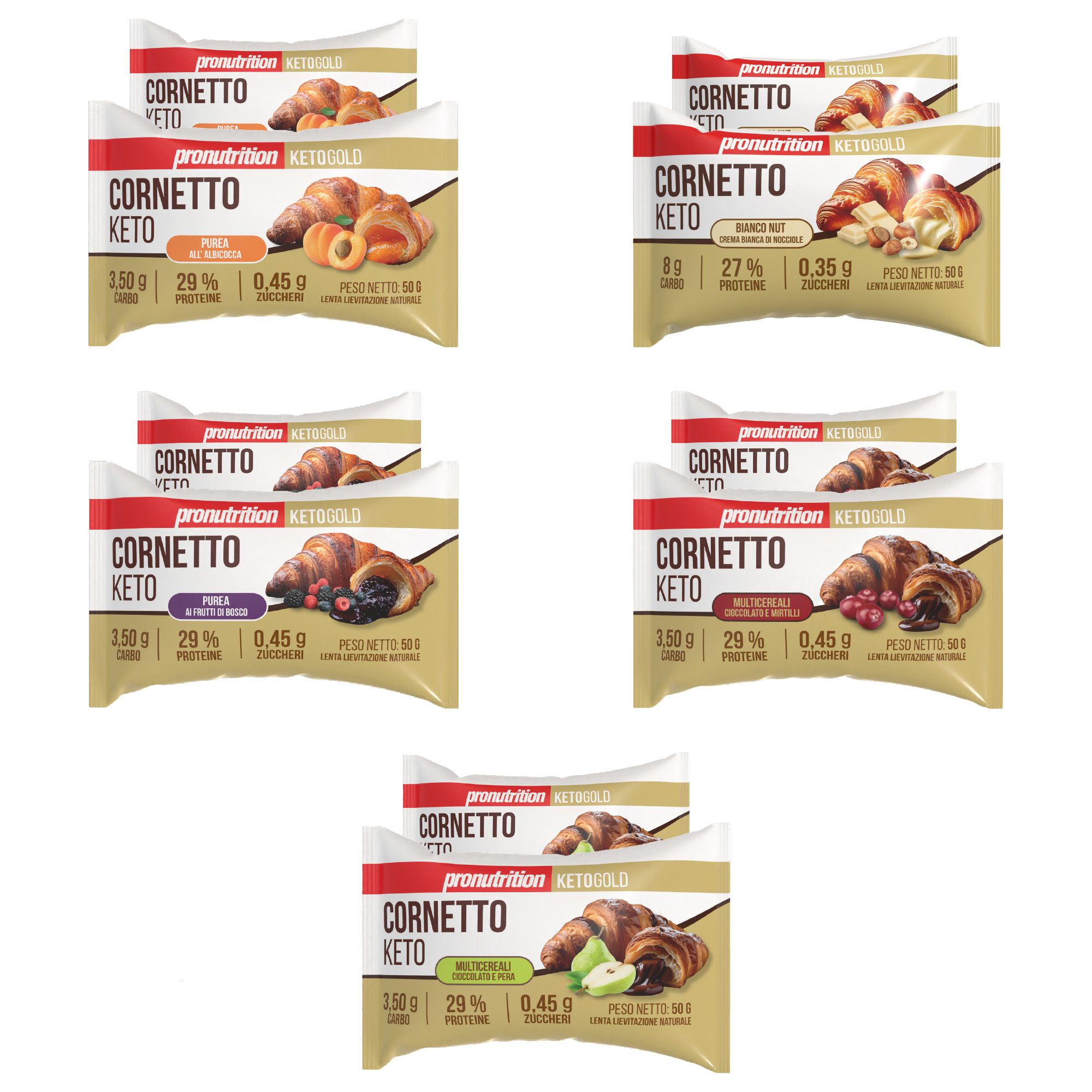Pronutrition Cornetto keto - 10 pezzi 50 gr misti - Senza zuccheri aggiunti - Basso carboidrati