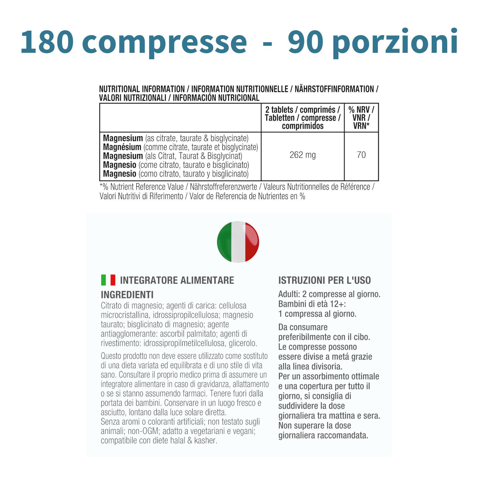 Igennus Magnesio Completo Triplo, Glicinato, Citrato e Taurato, Chelato, Vegano, Dose Ottimale