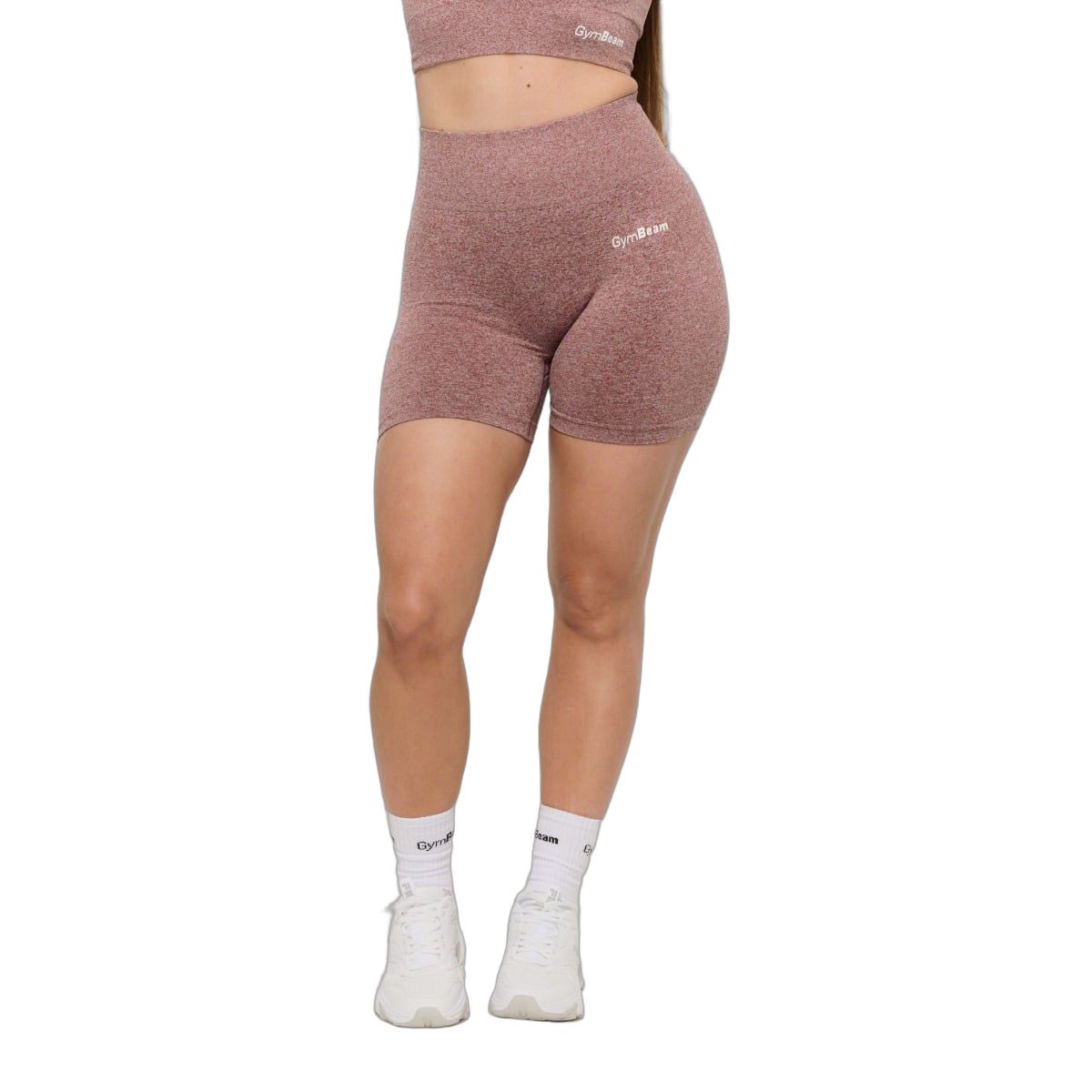 GymBeam Pantaloncini donna FLO Mauve vita alta slim con elastico senza tasche