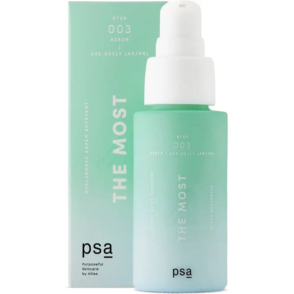 Siero PSA The Most accanto alla sua confezione verde menta.