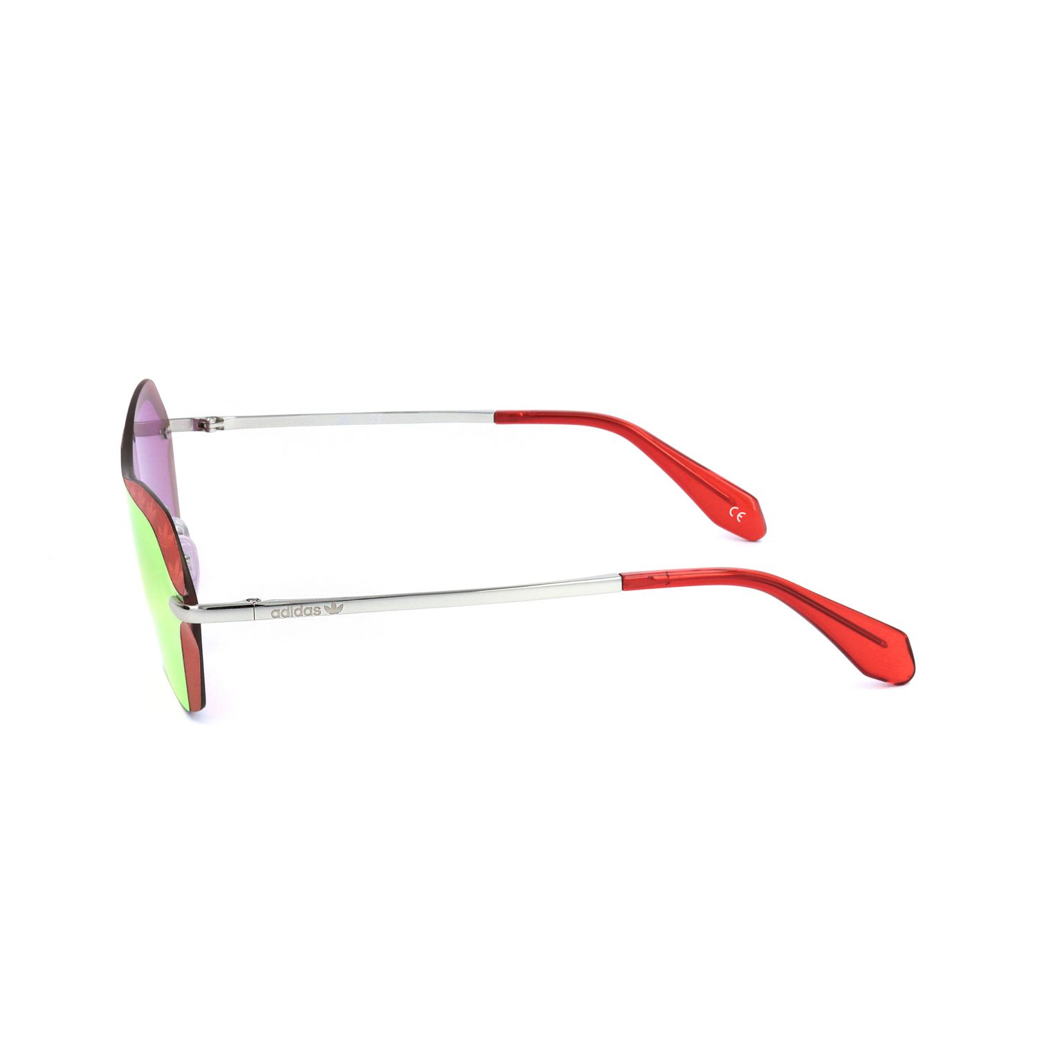 Occhiali da sole grigi stile Wayfarer con montatura opaca, vista laterale.
