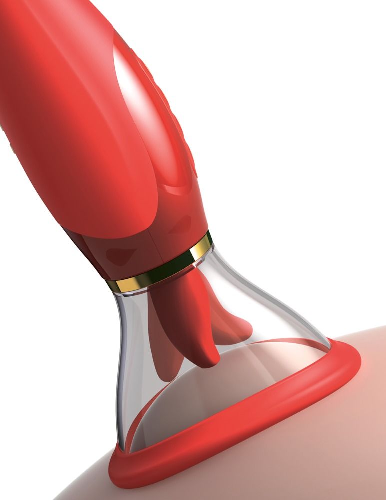 Dispositivo di aspirazione rosso e trasparente sulla pelle.