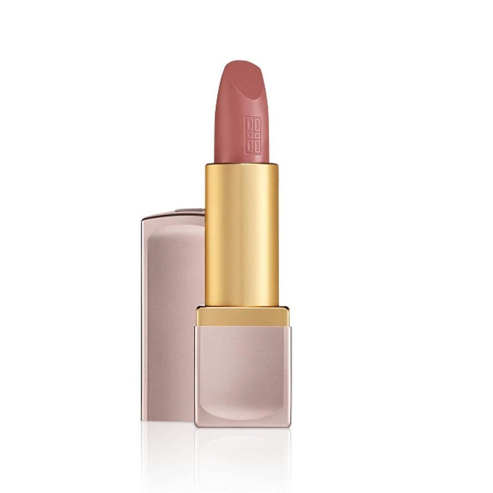 Rossetto rosa con astuccio dorato. Il coperchio è aperto.