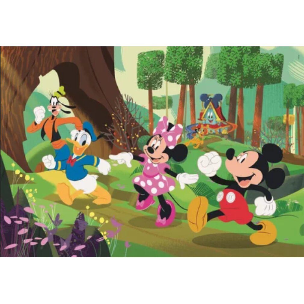 Puzzle con Topolino e amici nel bosco. Personaggi: Topolino, Minnie, Paperino, Pippo. Senza confezione.